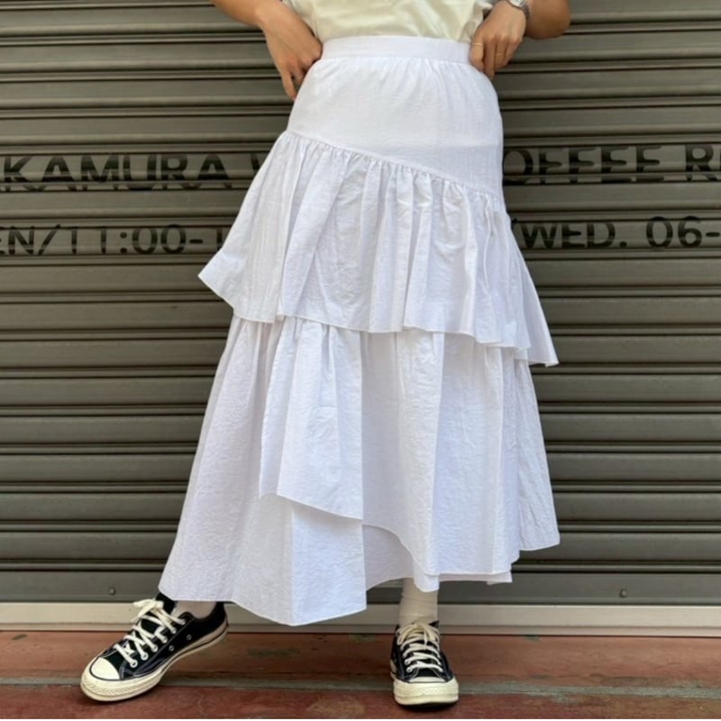 ランダムティアードボリュームスカート(ホワイト) | myinemy's STORE