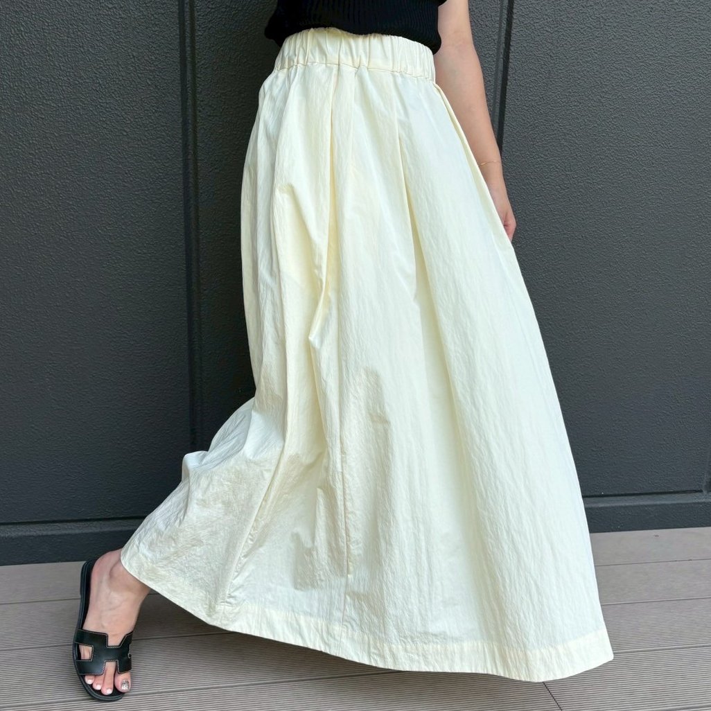 リップストップタックギャザースカート(ホワイト) | myinemy's STORE