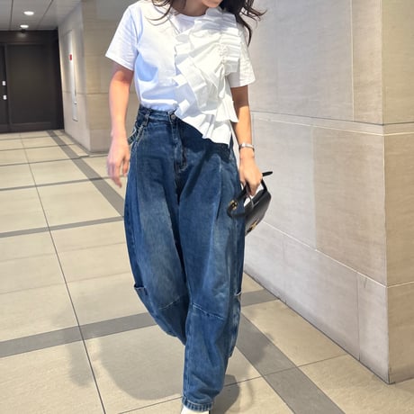 アシメフリルドッキングTシャツ(ホワイト)