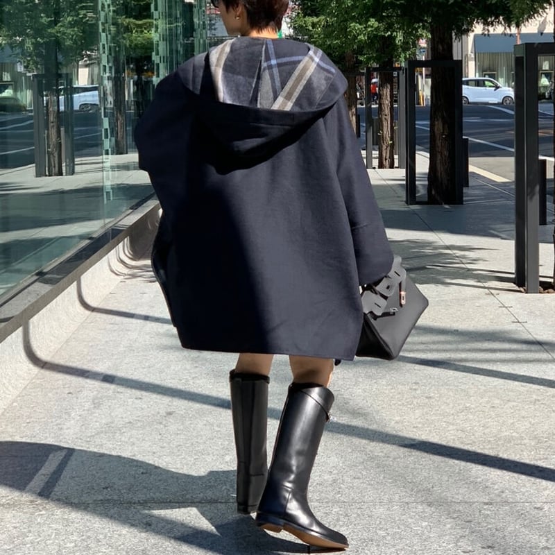 バックパターンチェックフードコート(ダークネイビー) | myinemy's STORE