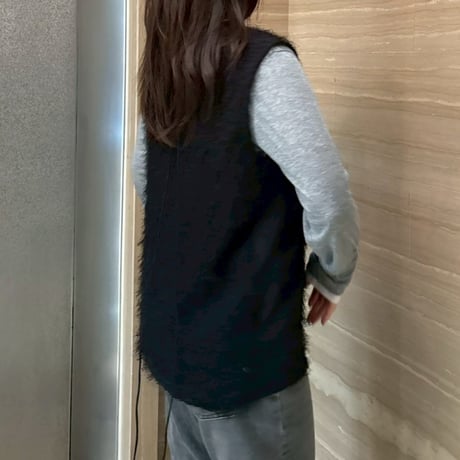 フリンジポイントリボンベストトップス(ブラック)