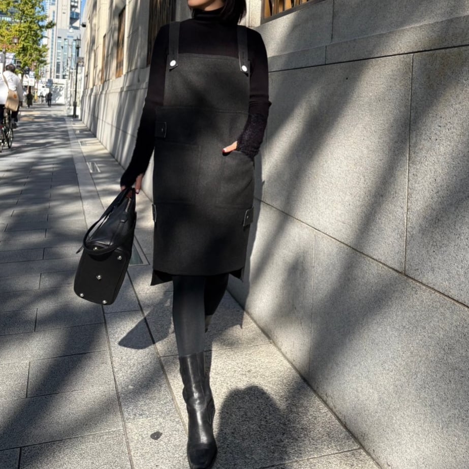 MYINE マイン ウールデザインワンピース グレー ウールデザイン