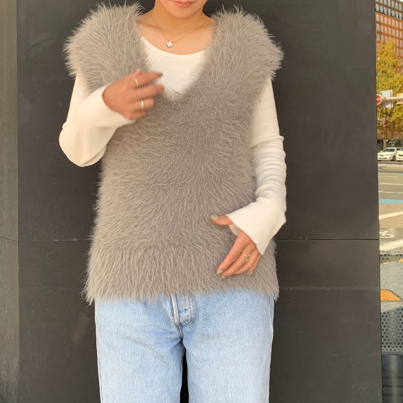 シャギーVネックベスト(グレー) | myinemy's STORE