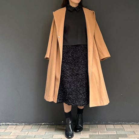 襟取り外し可能花びらフリルカラーブラウス(ブラック)