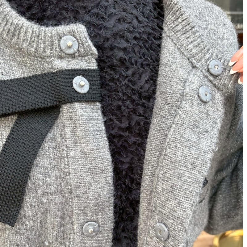 リボンニットカーディガン(グレー) | myinemy's STORE