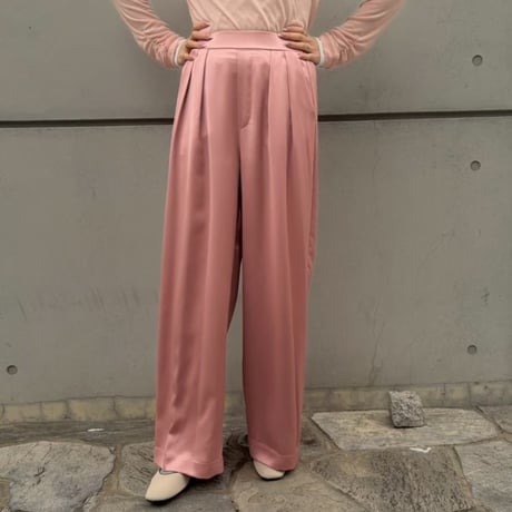 サテンハイウエストストレートパンツ(ピンク)
