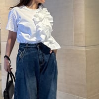 アシメフリルドッキングTシャツ(ホワイト)