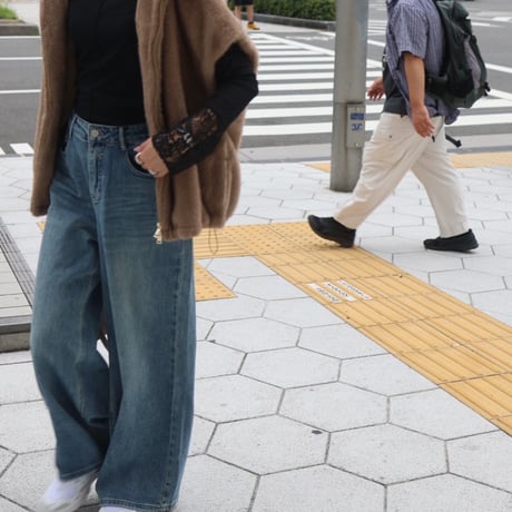 バッくポケットフリンジワイドデニム
