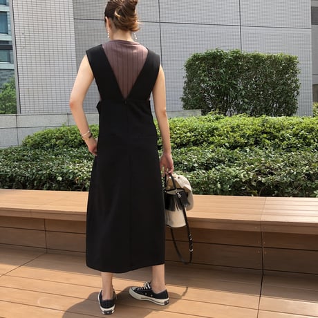 VサスペンダーAラインロングワンピース