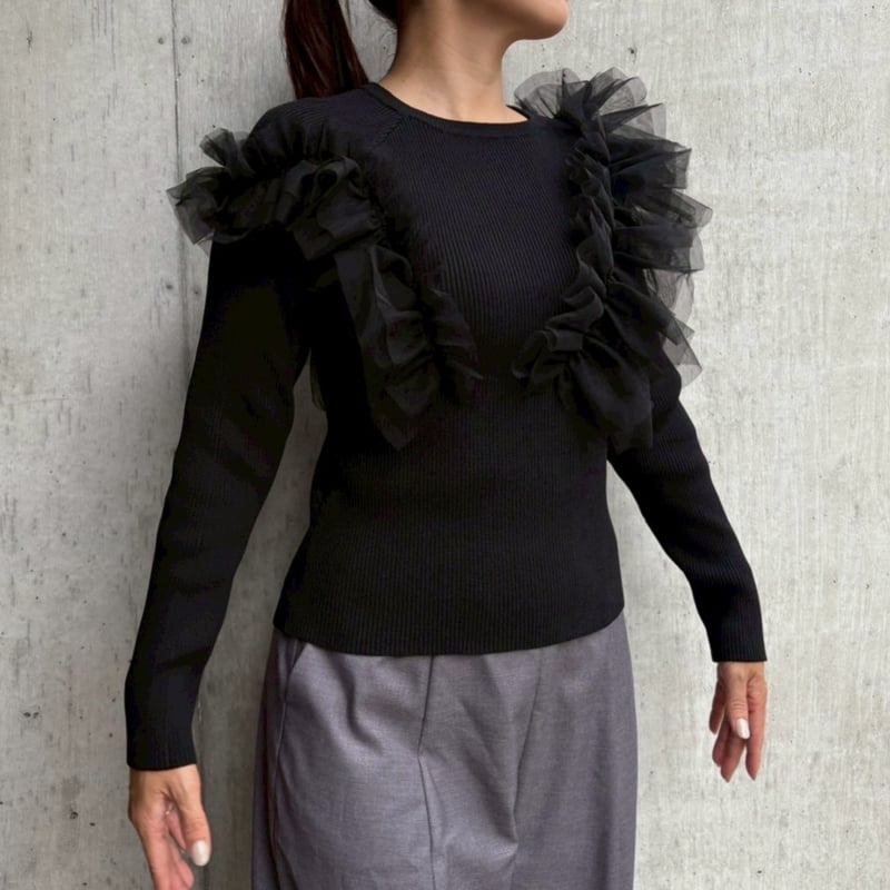 フリルドッキングニット(ブラック) | myinemy's STORE