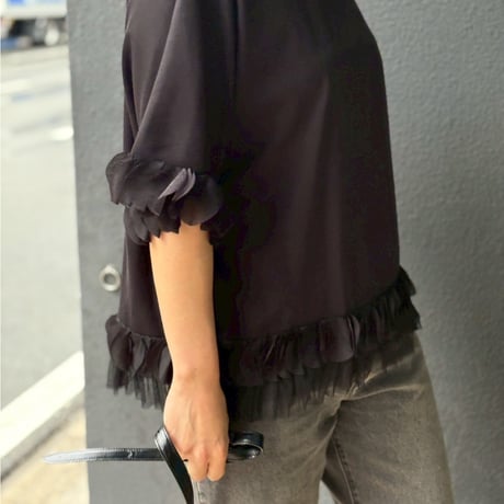 レディライクドッキングオーバーサイズTシャツ(ブラック)