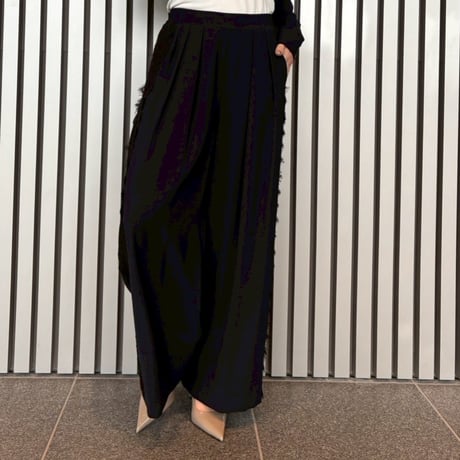 【SETUP対応】サイドレースハイウエストストレートパンツ(ネイビー)