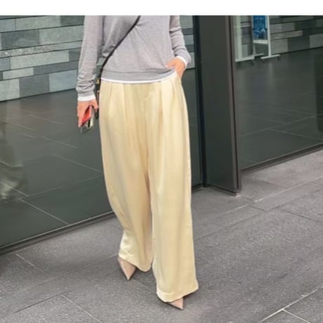 サテンハイウエストストレートパンツ(イエロー)
