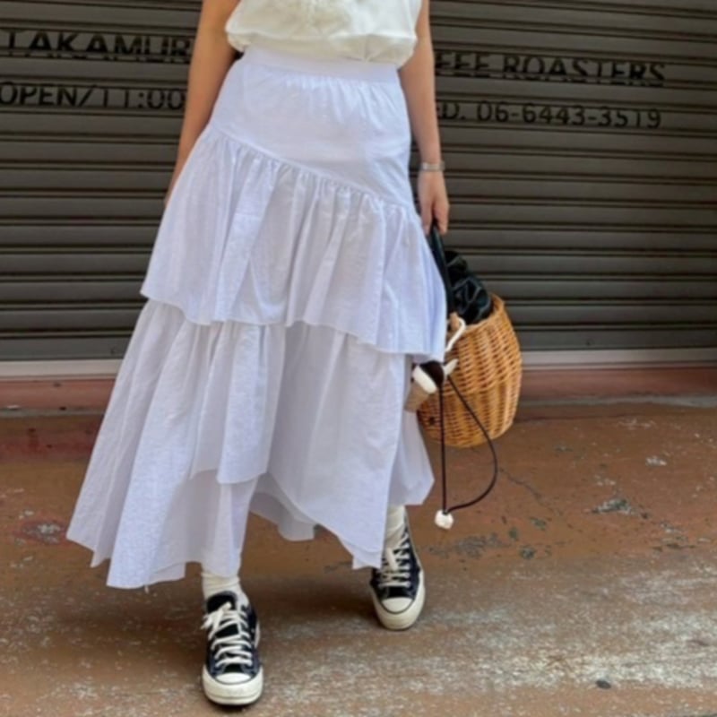 ランダムティアードボリュームスカート(ホワイト) | myinemy's STORE