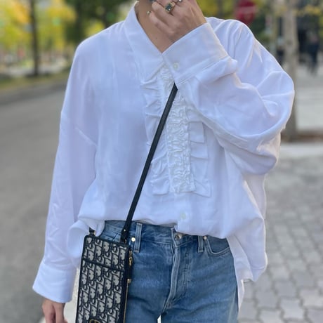placket フリルブラウス(ホワイト)