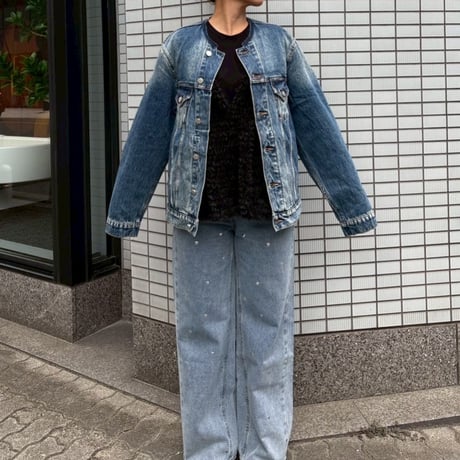ノーカラーデニムオーバージャケット(ブルー)