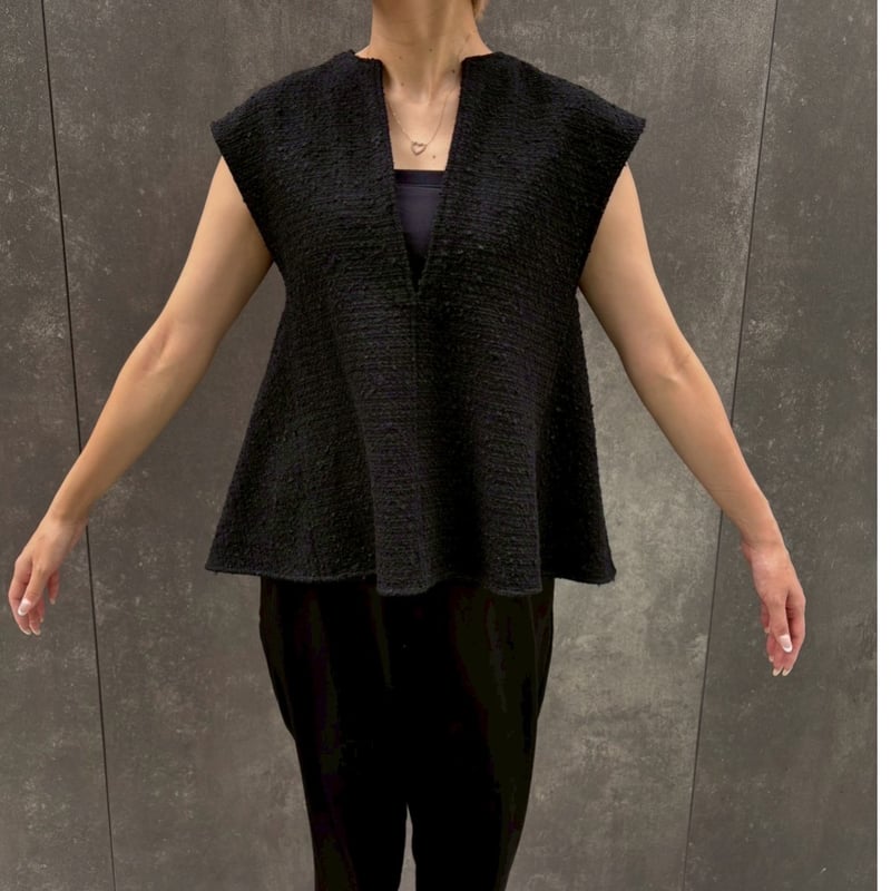 Heve ツイード　Vネック ベスト ELFRANK ベスト ジレ ミックスツイードフリンジVネックベスト