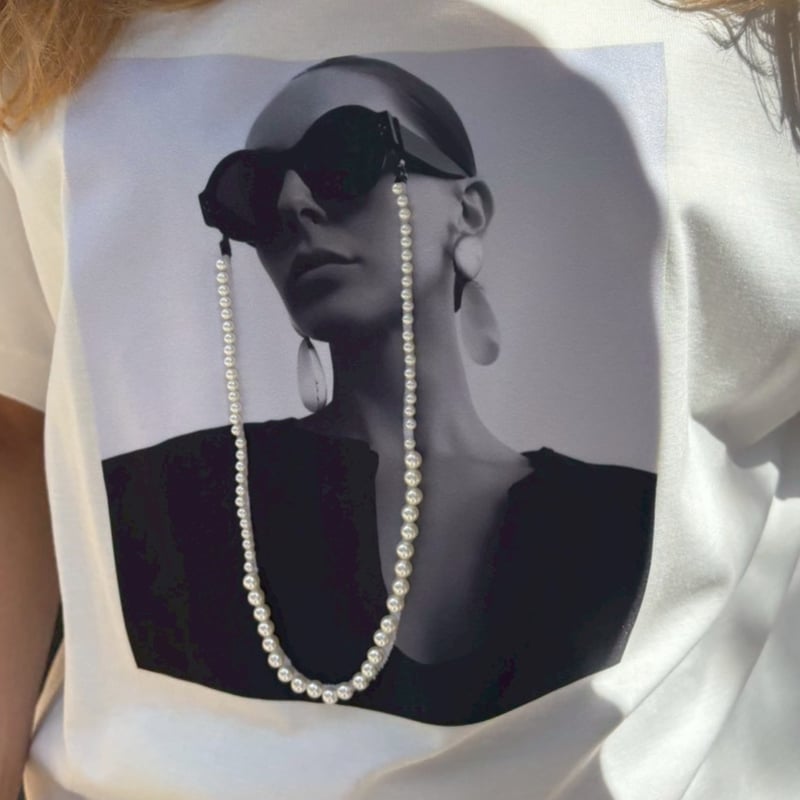 フォトプリントパール付きTシャツ(ホワイト) | myinemy's STORE