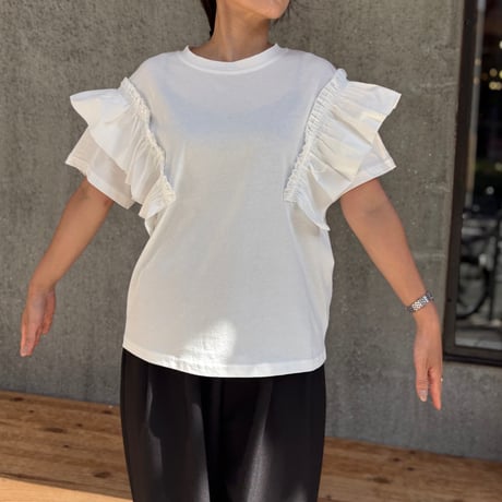 ショルダーフリルデザインTシャツ(ホワイト)