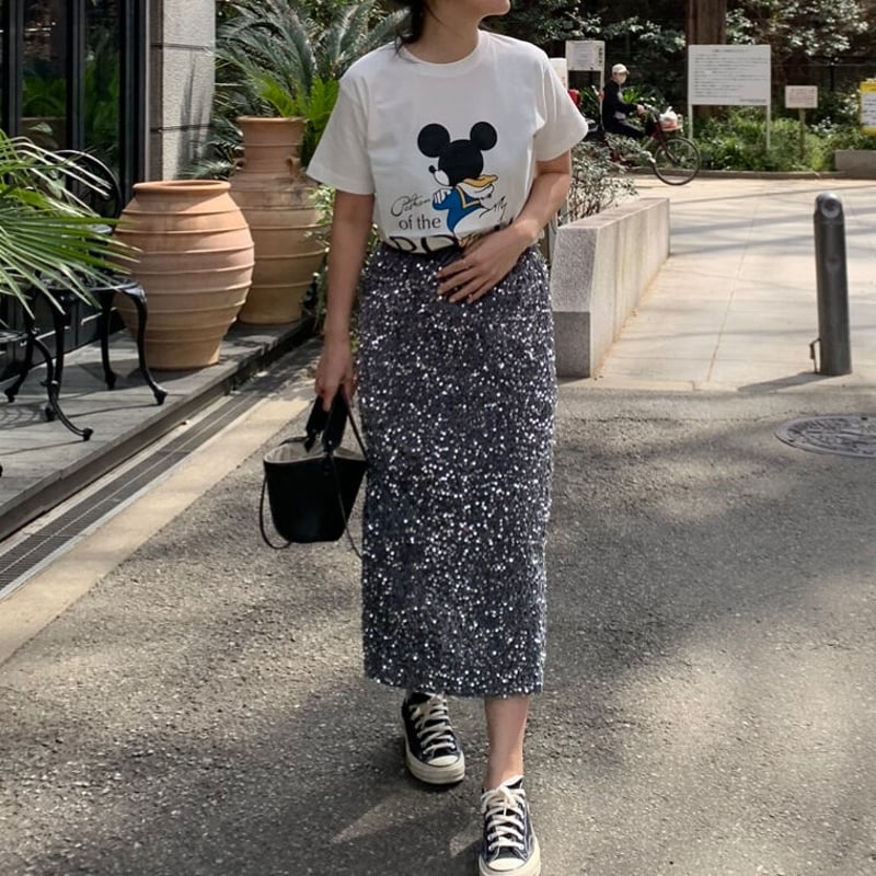スパンコールストレッチスカート(シルバー) | myinemy's STORE