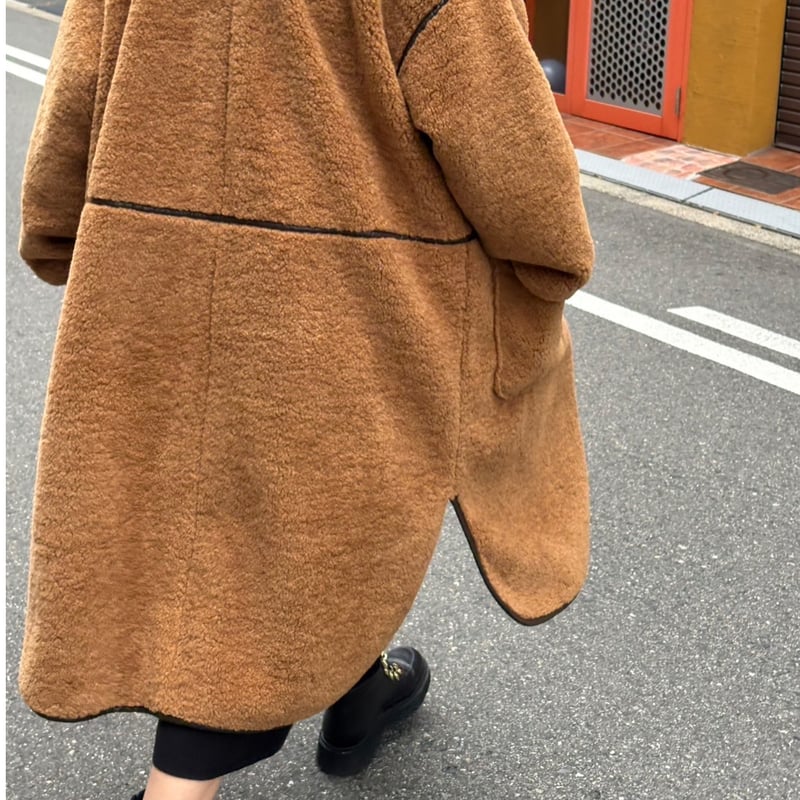 サイドスリットロングボアスエードボンディングコート(ブラウン