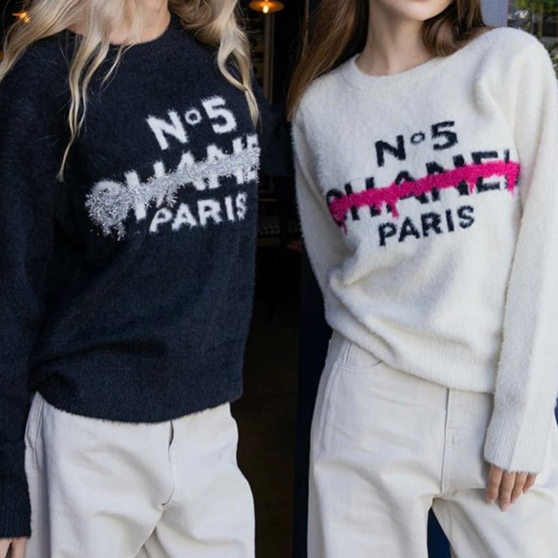 パロディユニセックス cラメシャギーニット(ホワイト・ブラック