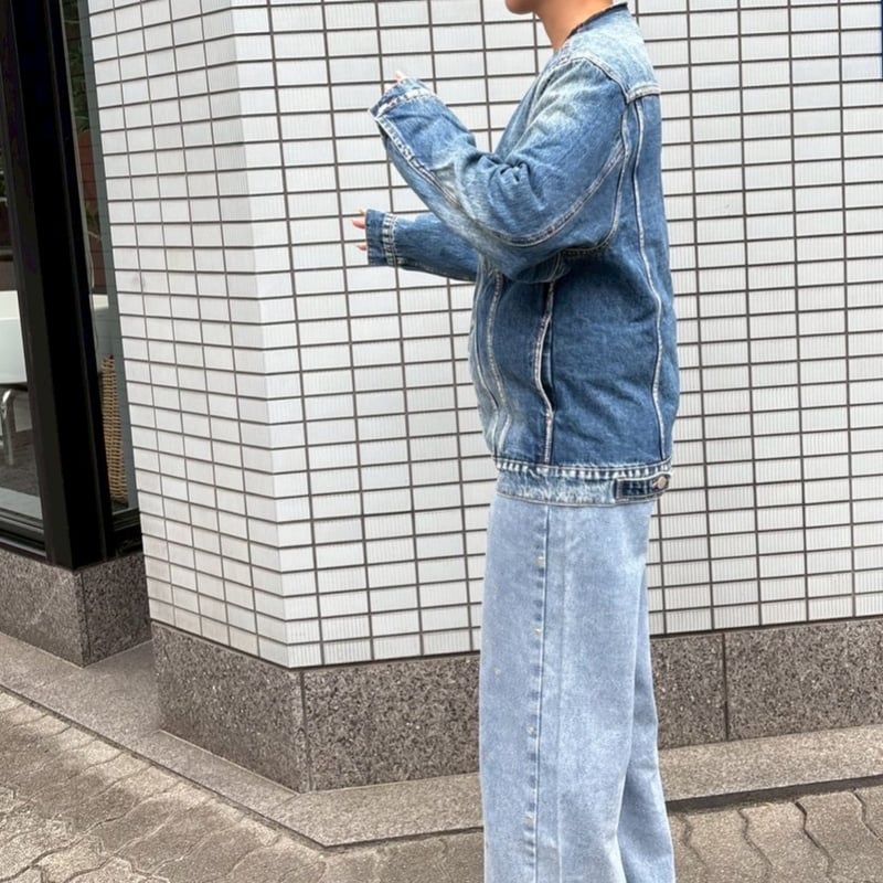 ノーカラーデニムオーバージャケット(ブルー) | myinemy's STORE