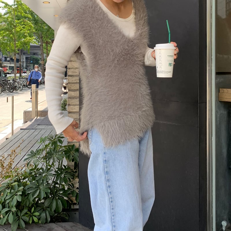 シャギーVネックベスト(グレー) | myinemy's STORE