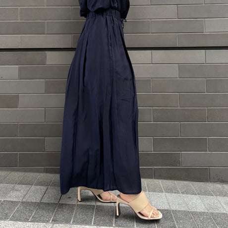 【SETUP対応】ビーガンシルクシアーボリュームパンツ(ネイビー)