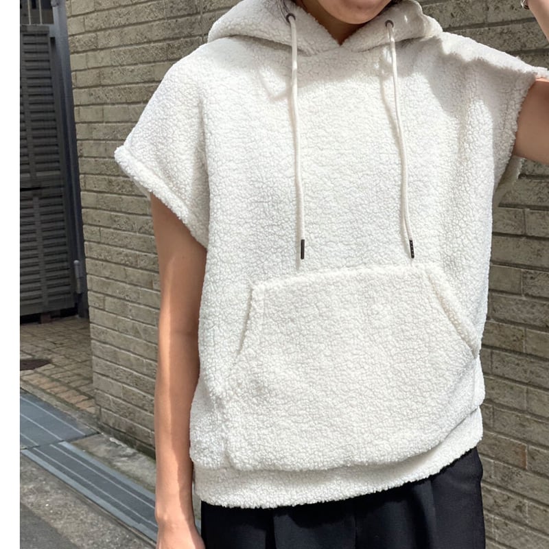 ボア半袖フードパーカー(ホワイト) | myinemy's STORE