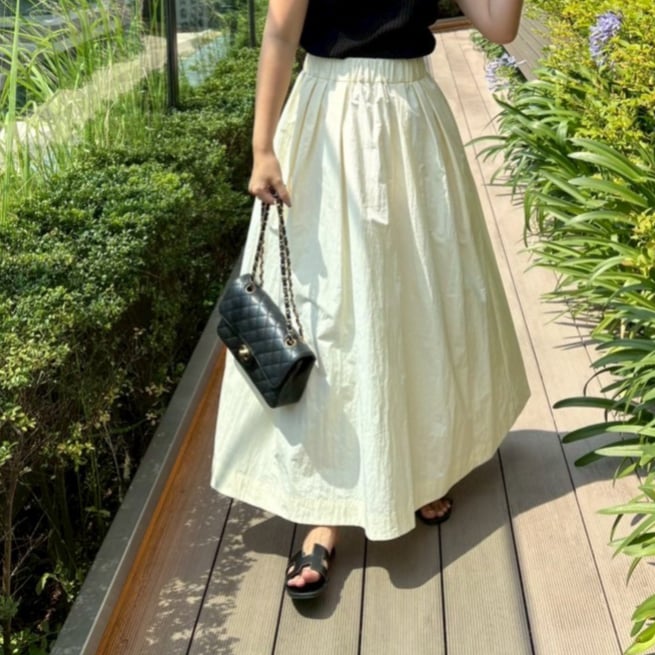 リップストップタックギャザースカート(ホワイト) | myinemy's STORE