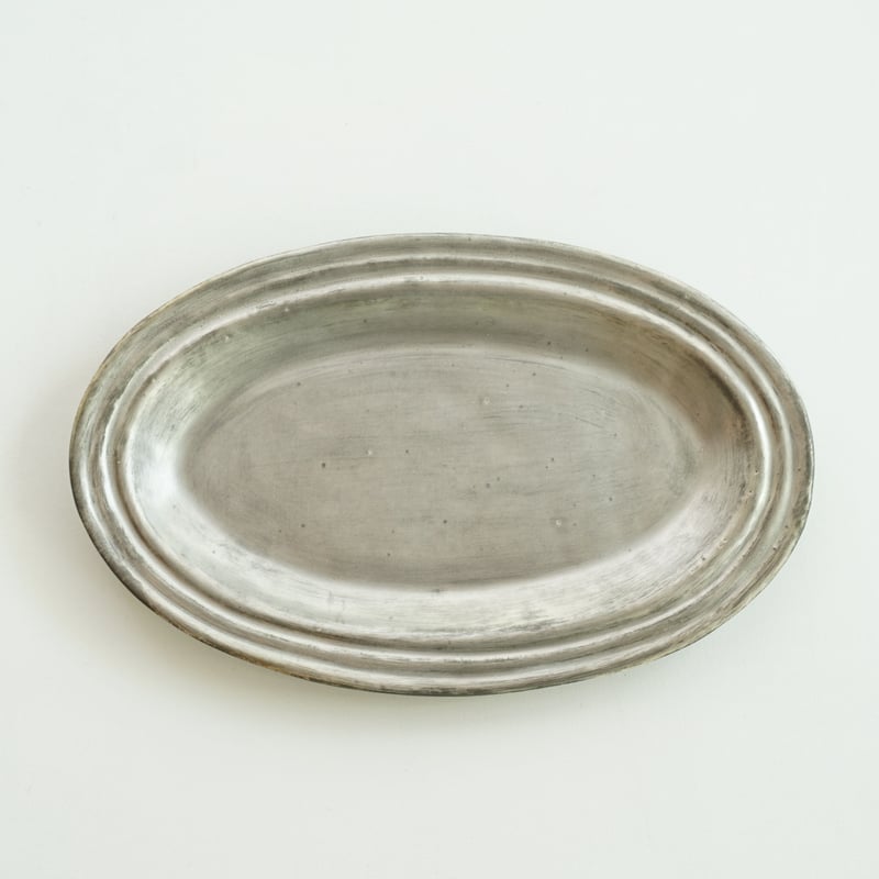 ■安藤雅信 銀彩ピューター リム筋オーバルプレート①点 安藤雅信】銀彩ピューターリム筋オーバル L | ギャルリ百草 online store