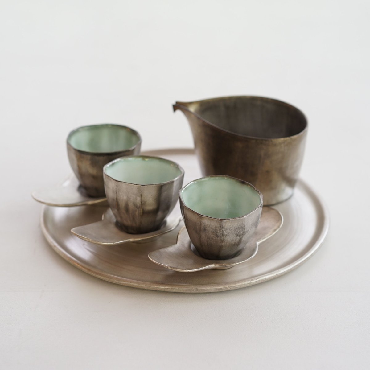 安藤雅信】外黒銀彩面取茶杯 LM 内青白艶釉 | ギャルリ百草