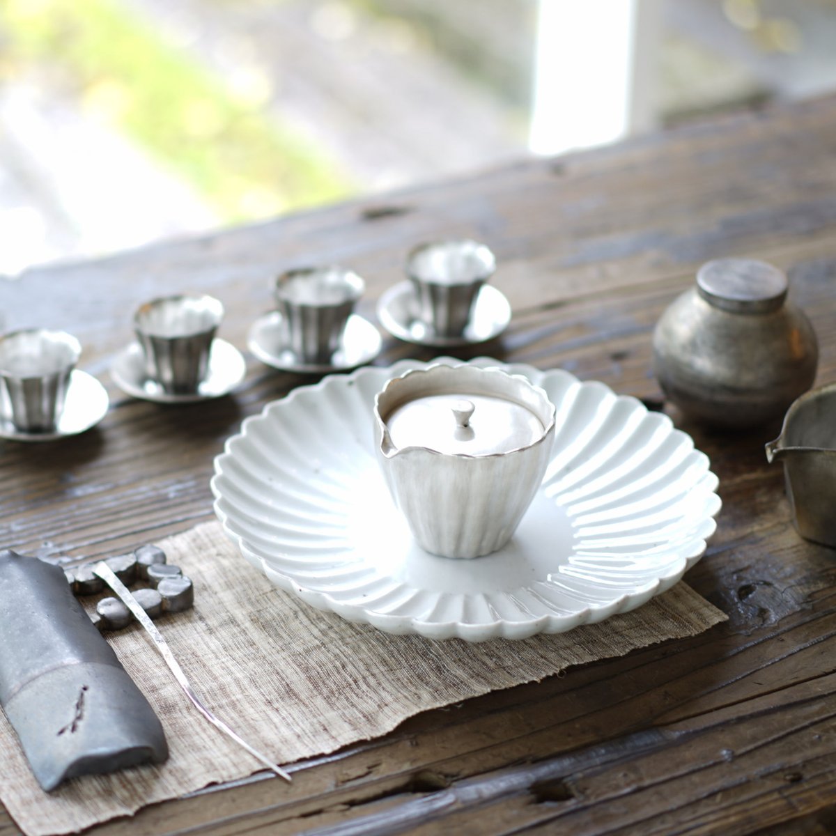 最終価格 伊藤剛俊さん　茶杯・茶托セット 伊藤剛俊氏作 茶杯セット 5客 安藤雅信茶杯2客セット銀