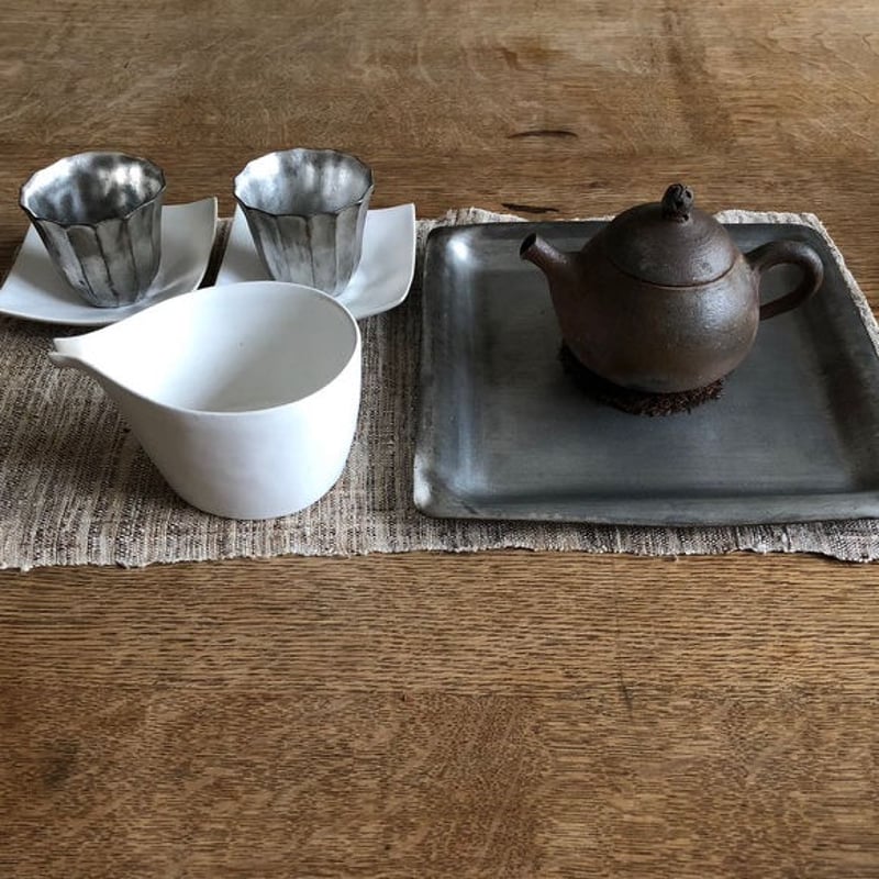 安藤雅信 銀彩ピューター渕丸プレート【カケあり】2枚セット 安藤雅信