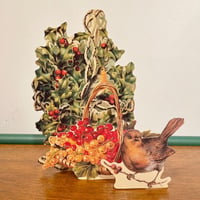 3Dクリスマスカード・ヒイラギとロビン