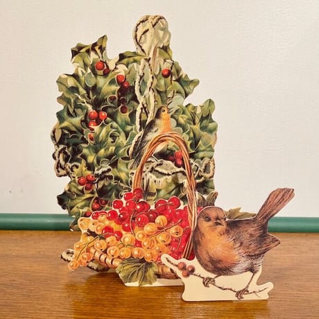 3Dクリスマスカード・ヒイラギとロビン