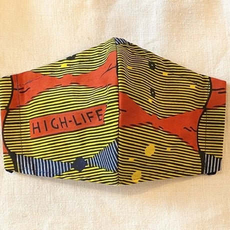 アフリカンプリントマスク56・VLISCO HighLife手作りマスクイエローM／L