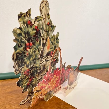 3Dクリスマスカード・ヒイラギとロビン