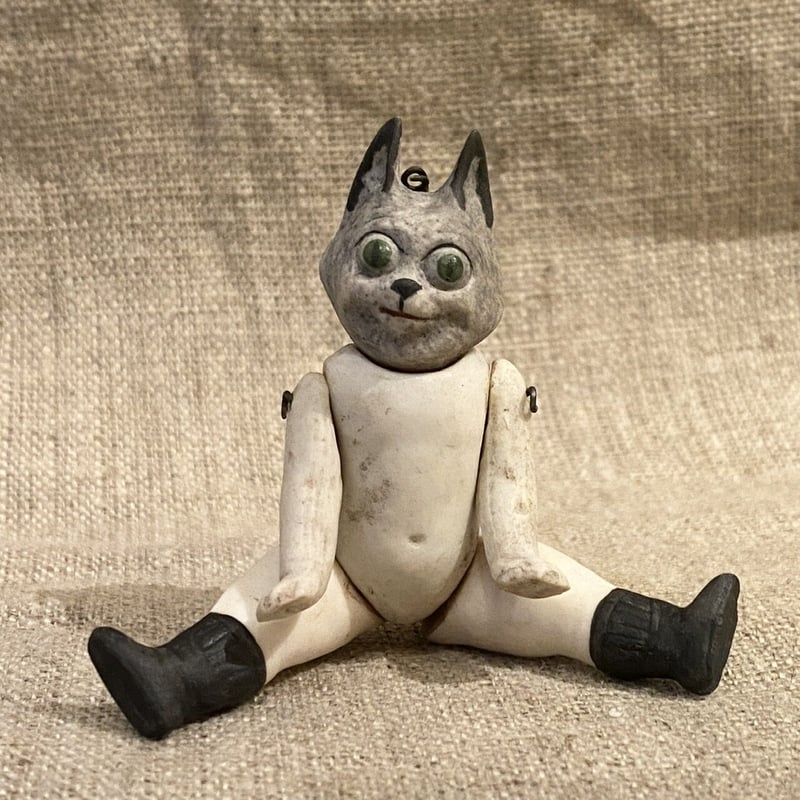 ドイツアンティークミニョネット　猫　白猫オールビスク ミニョネット9・グレー頭のねこ | Biscuit web store