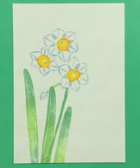 Post Card_ 水仙　　　　　　　　　　【 Hand Print card_daffodil 】