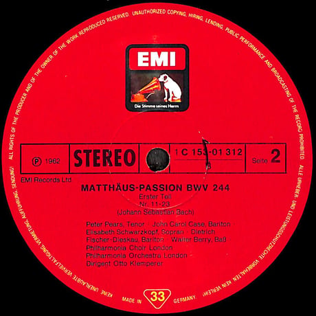 オットー・クレンペラー / Bach:Matthäus Passion [※輸入盤,生産国:Germany,品番:1C 153-01 312/15,4枚組］(LPレコード)