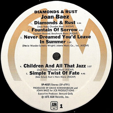 ジョーン・バエズ / Diamonds & Rust [※輸入盤,生産国:US,品番:SP-4527］(LPレコード)