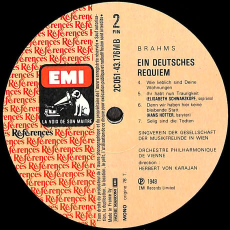 Brahms:Schwarzkopf,Hotter,Karajan / Un Requiem Allemand [※輸入盤,生産国:France,品番:2C051-43176］(LPレコード)