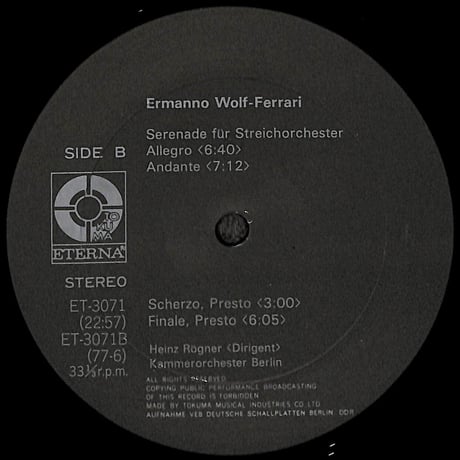 エルマーノ・ヴォルフ＝フェラーリ / 管弦楽曲集 [※国内盤,品番:ET-3071］(LPレコード)