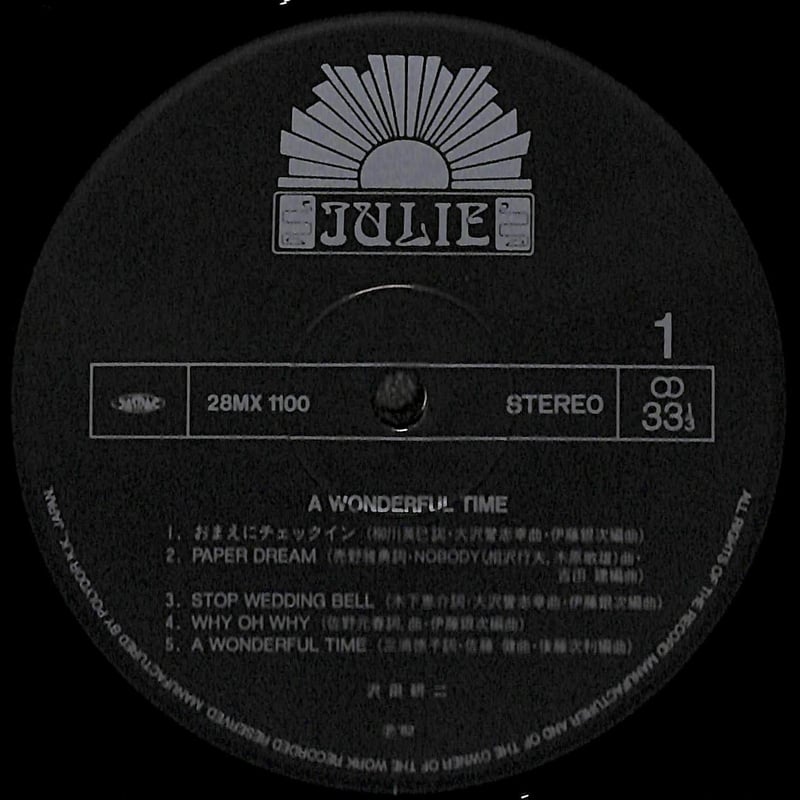 沢田研二 / ア・ワンダフル・タイム [※国内盤,品番:28MX 1100］(LP
