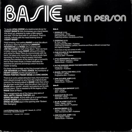 カウント・ベイシー,ランバート、ヘンドリックス&ロス,ジョー・ウィリアムズ / Basie Live In Person［※輸入盤,生産国:US,品番:7002］(LPレコード)