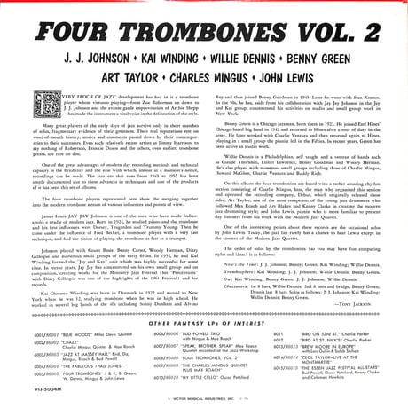 ベニー・グリーン,J・J・ジョンソン 他 / Four Trombones Volume 2 [※国内盤,品番:VIJ-5004M］(LPレコード)
