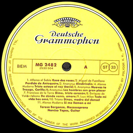 テレサ・ベルガンサ,ナルシソ・イエペス / スペインの歌 [※国内盤,品番:MG 2482］(LPレコード)
