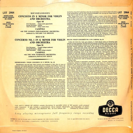 メンデルスゾーン,ブルッフ 他 / Violin Concerto/Violin Concerto No.1 [※輸入盤,生産国:UK,品番:LXT 2904］(LPレコード)
